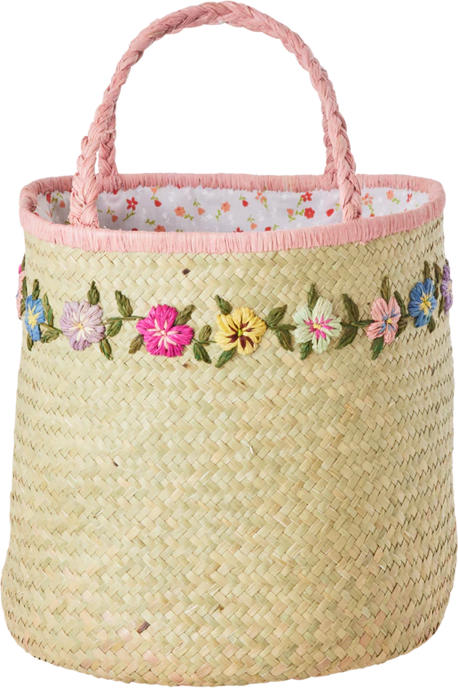 Handgefertigte Basttasche Rice by Rice Raffia Bag Natur Blumen