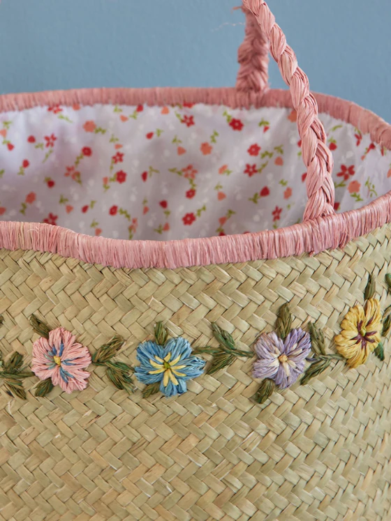 Handgefertigte Basttasche Rice by Rice Raffia Bag Natur Blumen