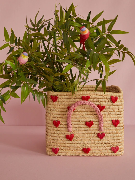 Aufbewahrungskorb Raffia Herzen Rice by Rice – Handgefertigt