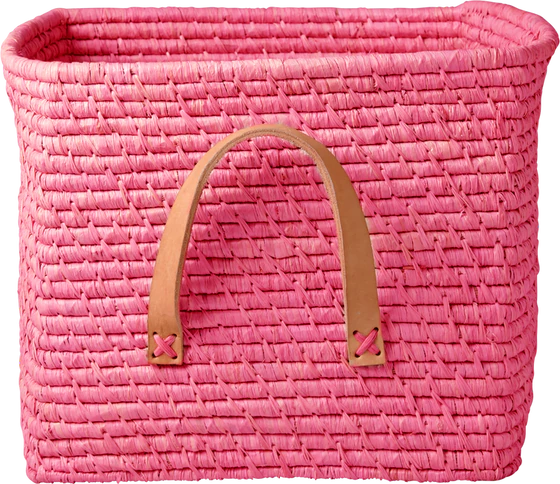 Aufbewahrungskorb Rice by Rice Soft Pink Ledergriffe Raffia