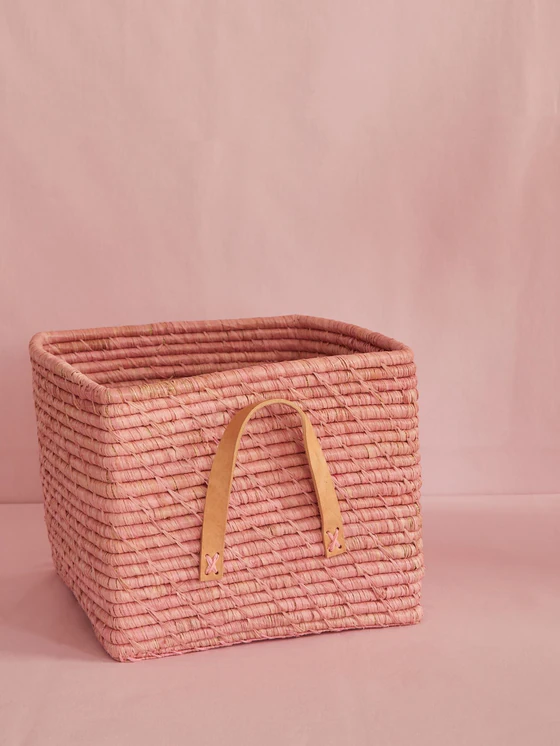 Aufbewahrungskorb Rice by Rice Soft Pink Ledergriffe Raffia