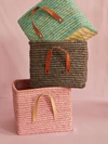 Aufbewahrungskorb Rice by Rice Soft Pink Ledergriffe Raffia