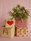 Aufbewahrungskorb Rice by Rice Soft Pink Ledergriffe Raffia