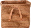 Aufbewahrungskorb Raffia Ledergriffe Rice by Rice Tea Unikat - Raffia Square Basket with Leather Handles - Tea