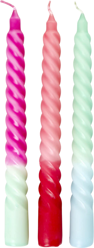 Gedrehte Stabkerzen 3er-Set Rice by Rice Pastellfarben Vegan