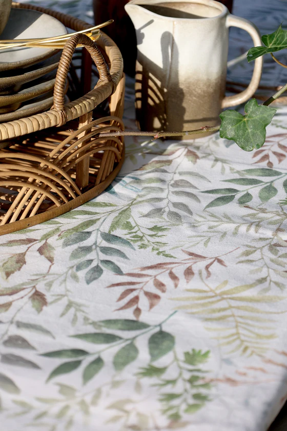 Tischdecke Chic Antique Aix Blattmuster Creme 100% Baumwolle