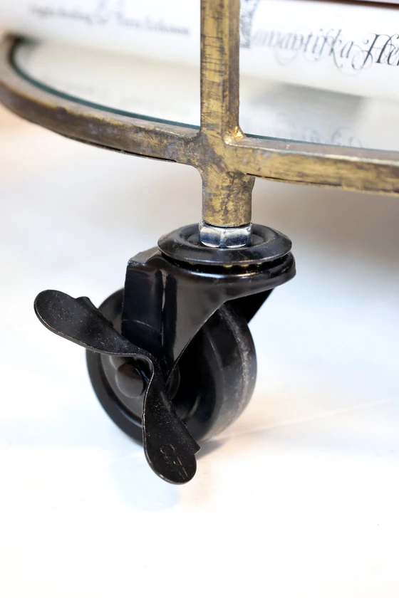 Servierwagen Chic Antique Tisch Glasplatten Eisen antik-messing