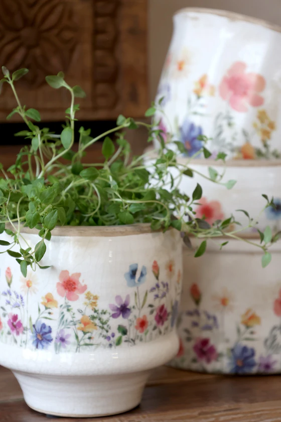 Dekorativer Übertopf Chic Antique Fleurville Creme Keramik