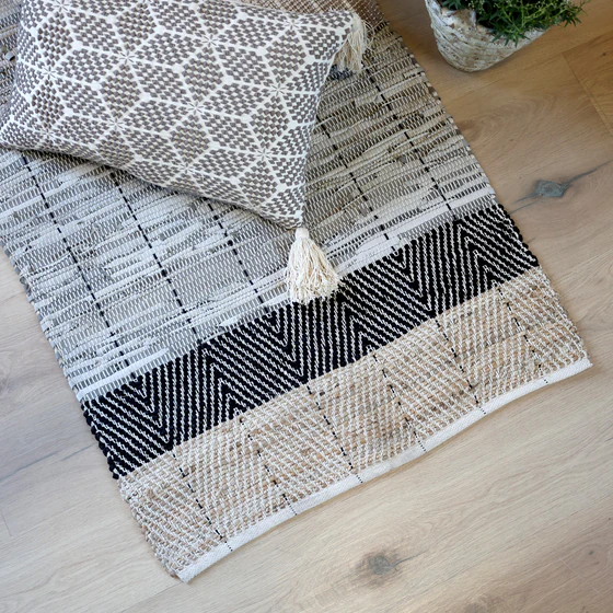 Tischläufer Chic Antique Streifen Kohle/Natur Leder-Jute Mix