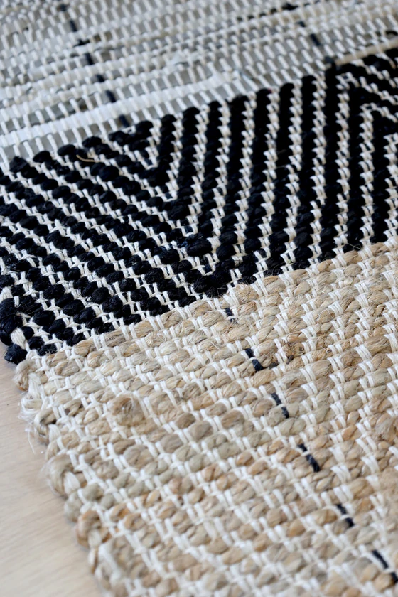 Tischläufer Chic Antique Streifen Kohle/Natur Leder-Jute Mix