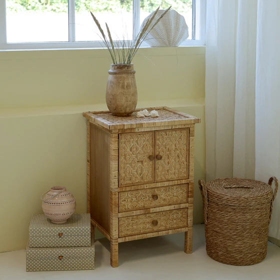 Aufbewahrungsschrank Chic Antique Geflecht Natur Tannenholz