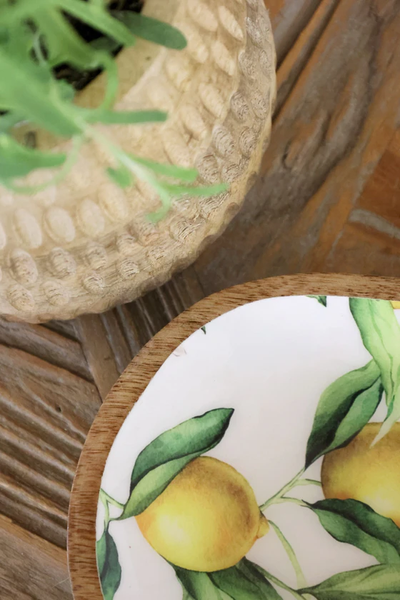 Dekoratives Serviertablett Chic Antique Tours Zitronen-Motiv Mangoholz