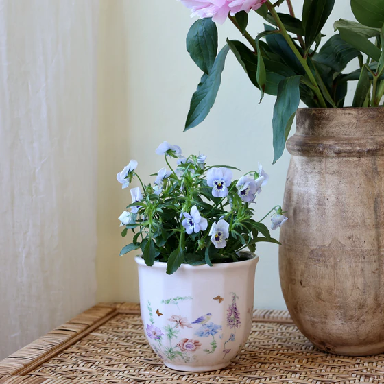 Keramik-Übertopf Chic Antique Papillon Creme Blumenmuster