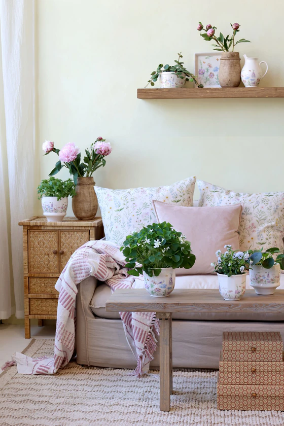Keramik-Übertopf Chic Antique Papillon Creme Blumenmuster
