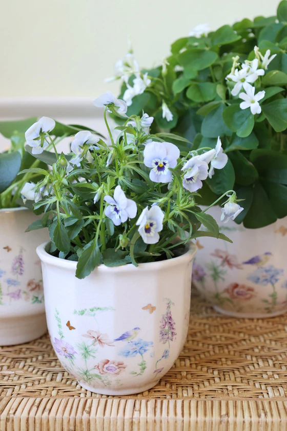 Keramik-Übertopf Chic Antique Papillon Creme Blumenmuster