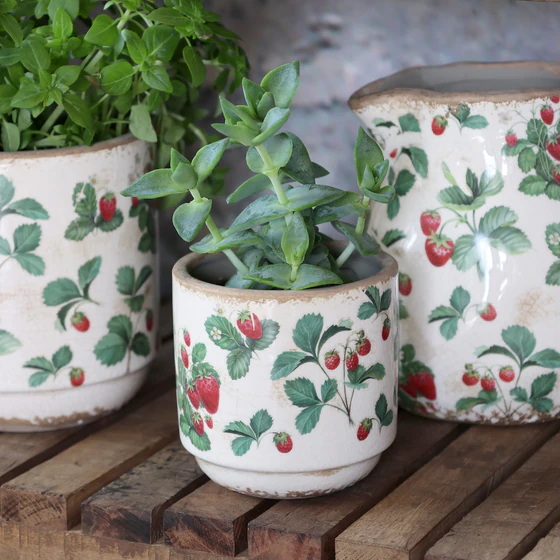 Keramik-Übertopf Chic Antique Fraises Creme – Erdbeer-Design