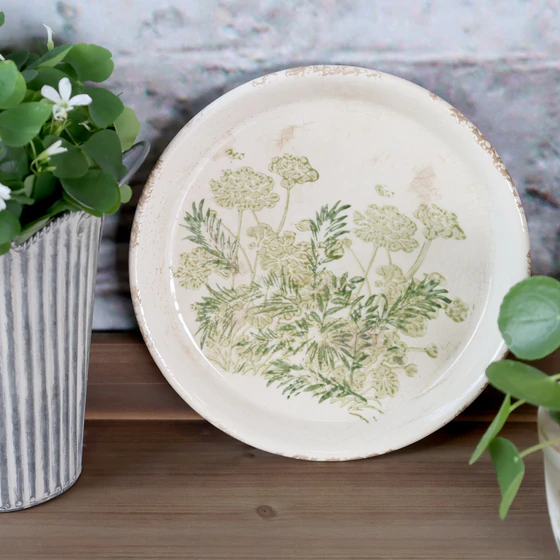 Rundes Serviertablett Chic Antique Laval Grün Keramik Unikat