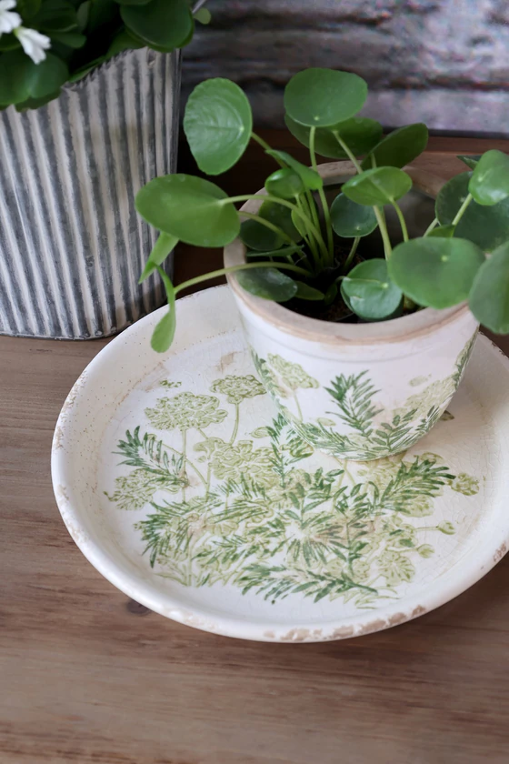 Rundes Serviertablett Chic Antique Laval Grün Keramik Unikat