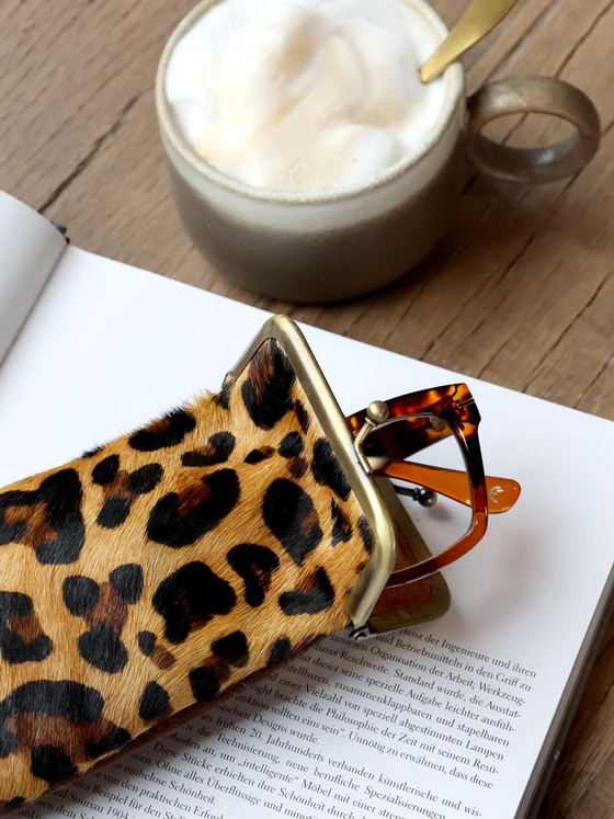 Reißverschluss-Etui Chic Antique Leder Leopard Unikat