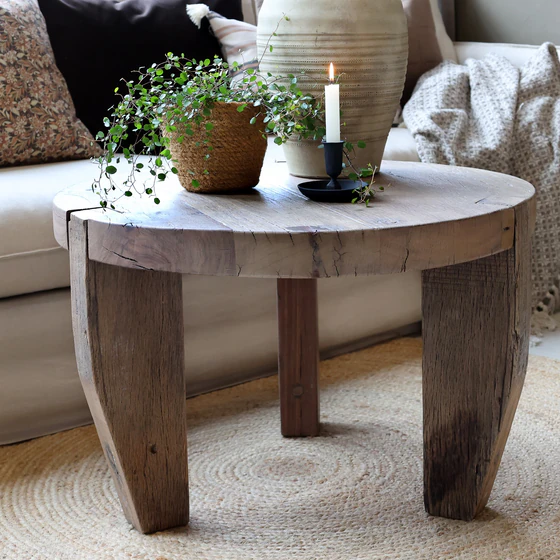 Runder Couchtisch Chic Antique Grimaud – Recyclingholz Natur