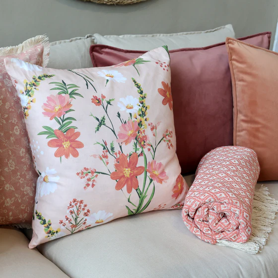 Kissenbezug 50x50 Rosa Baumwolle Chic Antique Aix Blumenmuster