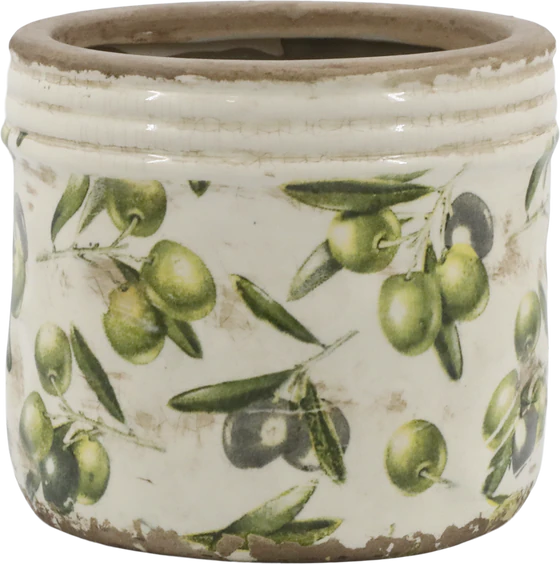 Keramik-Übertopf Chic Antique Olive Creme Olivenmuster 13 cm