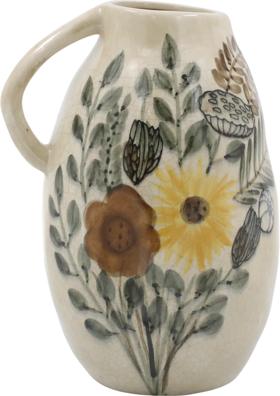 Dekorative Steingut-Kanne Chic Antique Blumenmotiv Creme Unikat