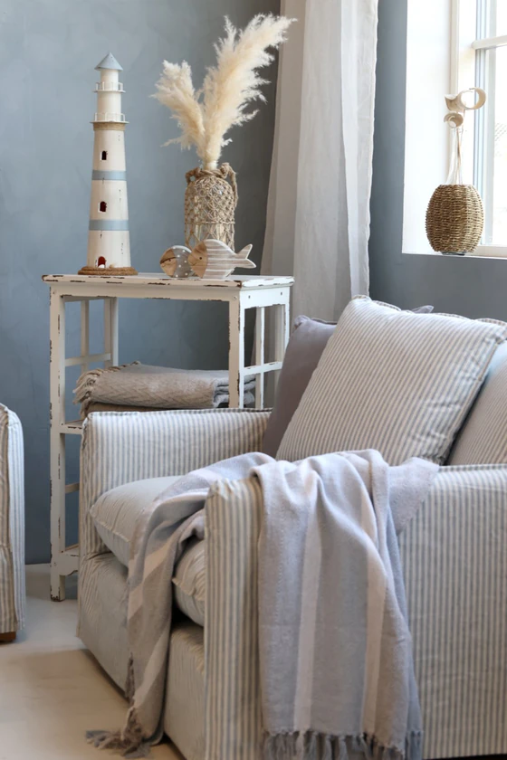 Wohndecke Chic Antique Aix Plaid Grau Blau Nachhaltig 150x130