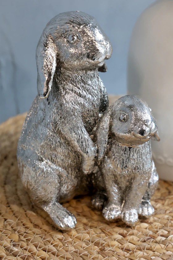 Dekofigur Kaninchen Chic Antique Silber Vintage-Look 18cm
