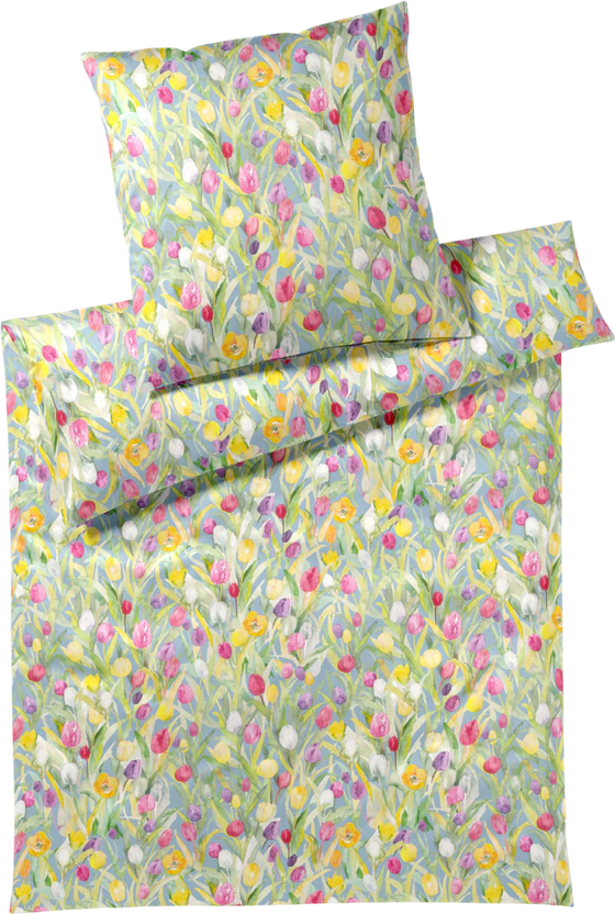 Bettwäsche-Garnitur Elegante Tulpen-24565-2 Blau Mako-Satin