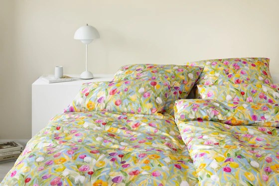 Bettwäsche-Garnitur Elegante Tulpen-24565-2 Blau Mako-Satin