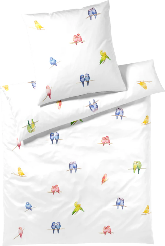 Bettwäsche-Garnitur Elegante Lovebirds 24573 Weiß Mako-Satin