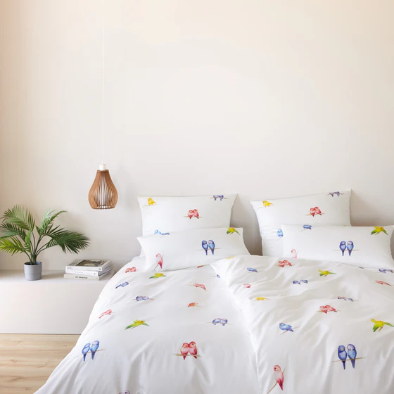 Bettwäsche-Garnitur Elegante Lovebirds 24573 Weiß Mako-Satin