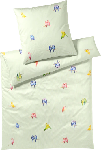 Bettwäsche-Garnitur Elegante Lovebirds 24573 Lindgrün Baumwolle