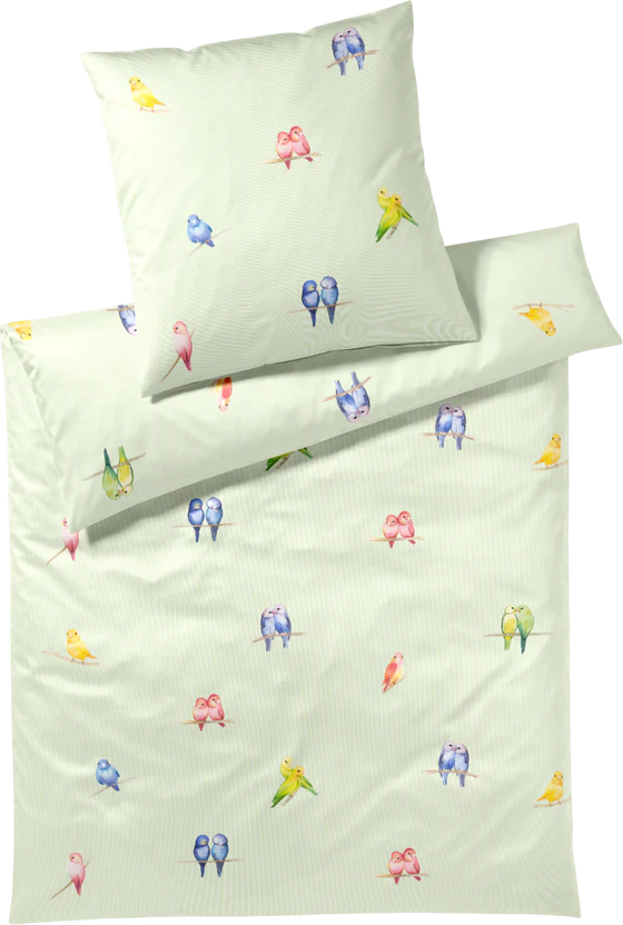 Bettwäsche-Garnitur Elegante Lovebirds 24573 Lindgrün Baumwolle