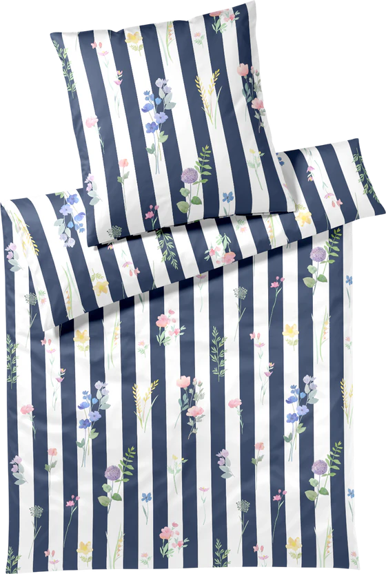 Bettwäsche-Garnitur Flowerstripe-24577-2 Marine Elegante Baumwolle