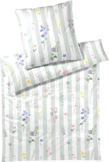 Bettwäsche-Garnitur Flowerstripe-24577-4 Zartgrün Baumwolle Elegante
