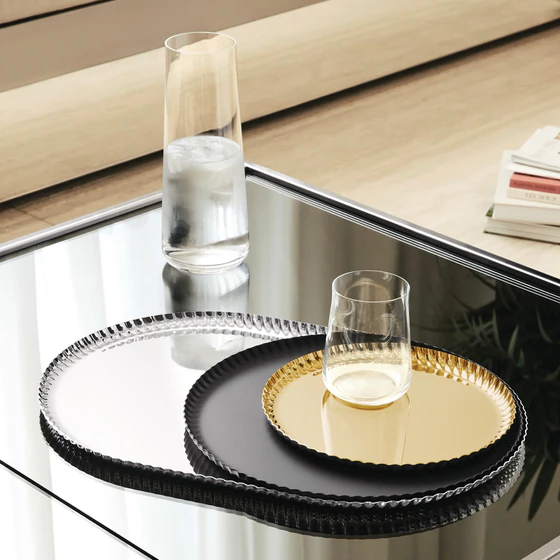 Rundes Serviertablett Alessi Pleats-JK02 Edelstahl Glanz