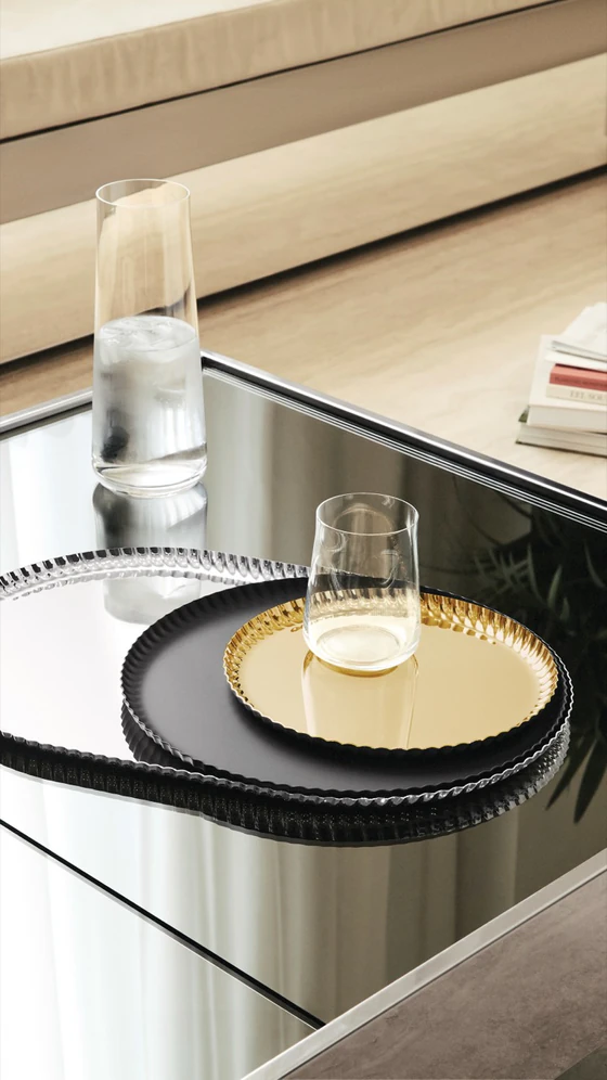 Rundes Serviertablett Alessi Pleats-JK02 Edelstahl Glanz