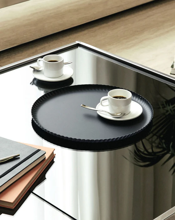 Rundes Serviertablett Alessi Pleats-JK02 Edelstahl Glanz