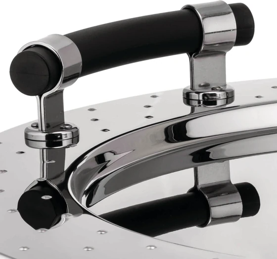Alessi MGVASS Tablett rund – Edelstahl 18/10 mit schwarzen Griffen