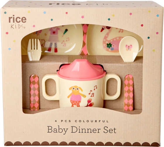 Baby-Geschirrset aus Melamin Rice by Rice – Blue Music Band Print