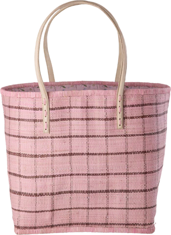 Handtasche Raffia Soft Pink Brown Checks – Rice by Rice