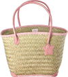 Tragetasche Raffia Lederhenkel Pink Groß – Rice by Rice
