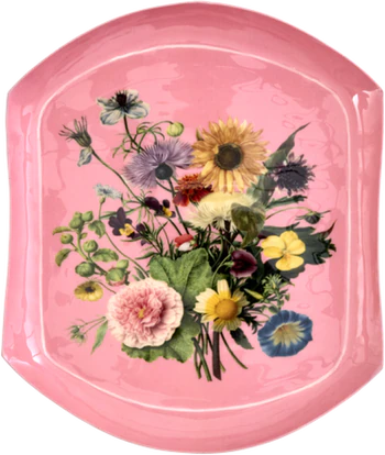Serviertablett Metall Blumenstrauß Pink – Rice by Rice