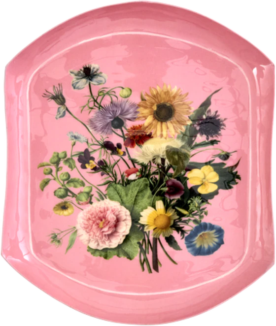 Serviertablett Metall Blumenstrauß Pink – Rice by Rice